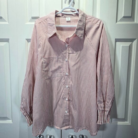 New Women’s Red & White Button-Up Blouse – Size 1XL - Picture 1 of 5